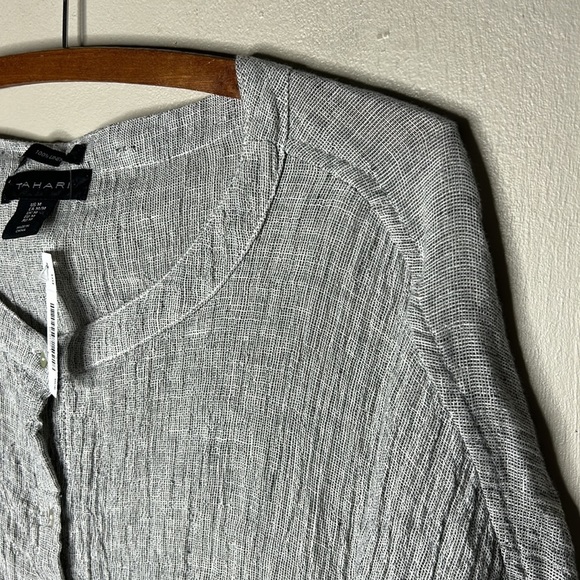TAHARI 100% Linen Gray Gauzy Button Down Top Size Medium - Picture 8 of 16